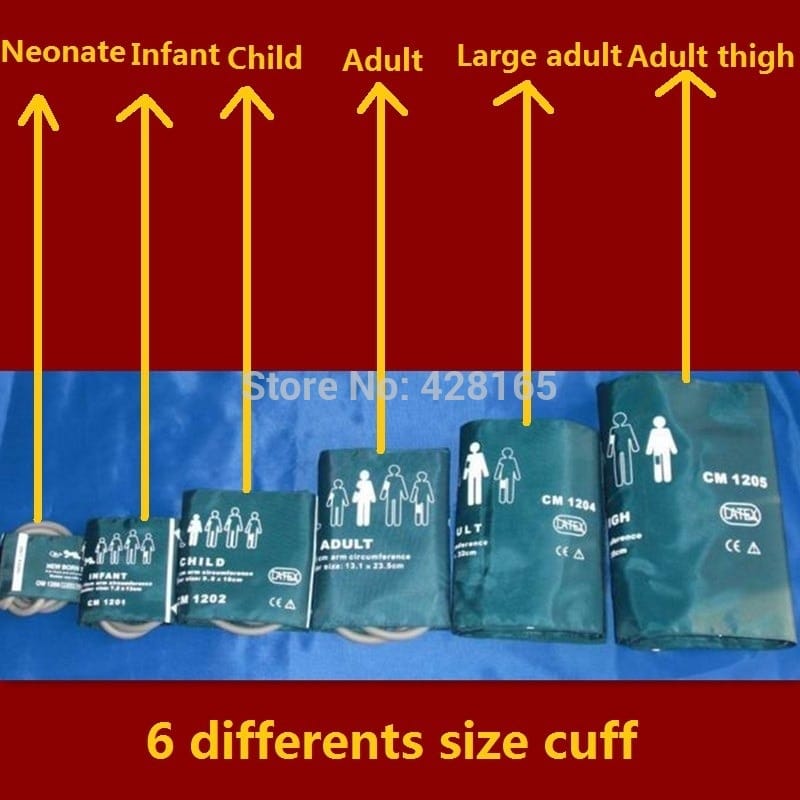 6 Different Sizes of BP cuffs, Adult Child Infant Neonatal Thigh Extra ...