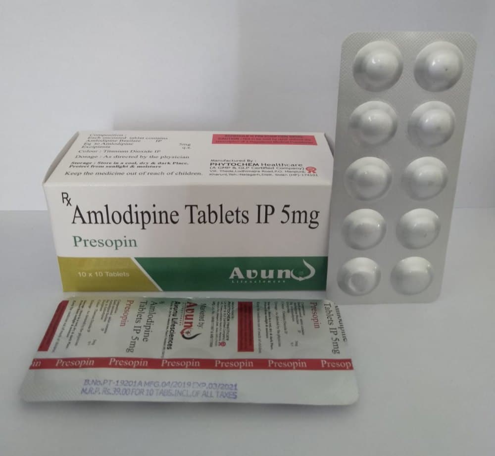 Avunu Amlodipine 5mg Tab, Packaging Size: 10x10 Tablet, Packaging Type ...