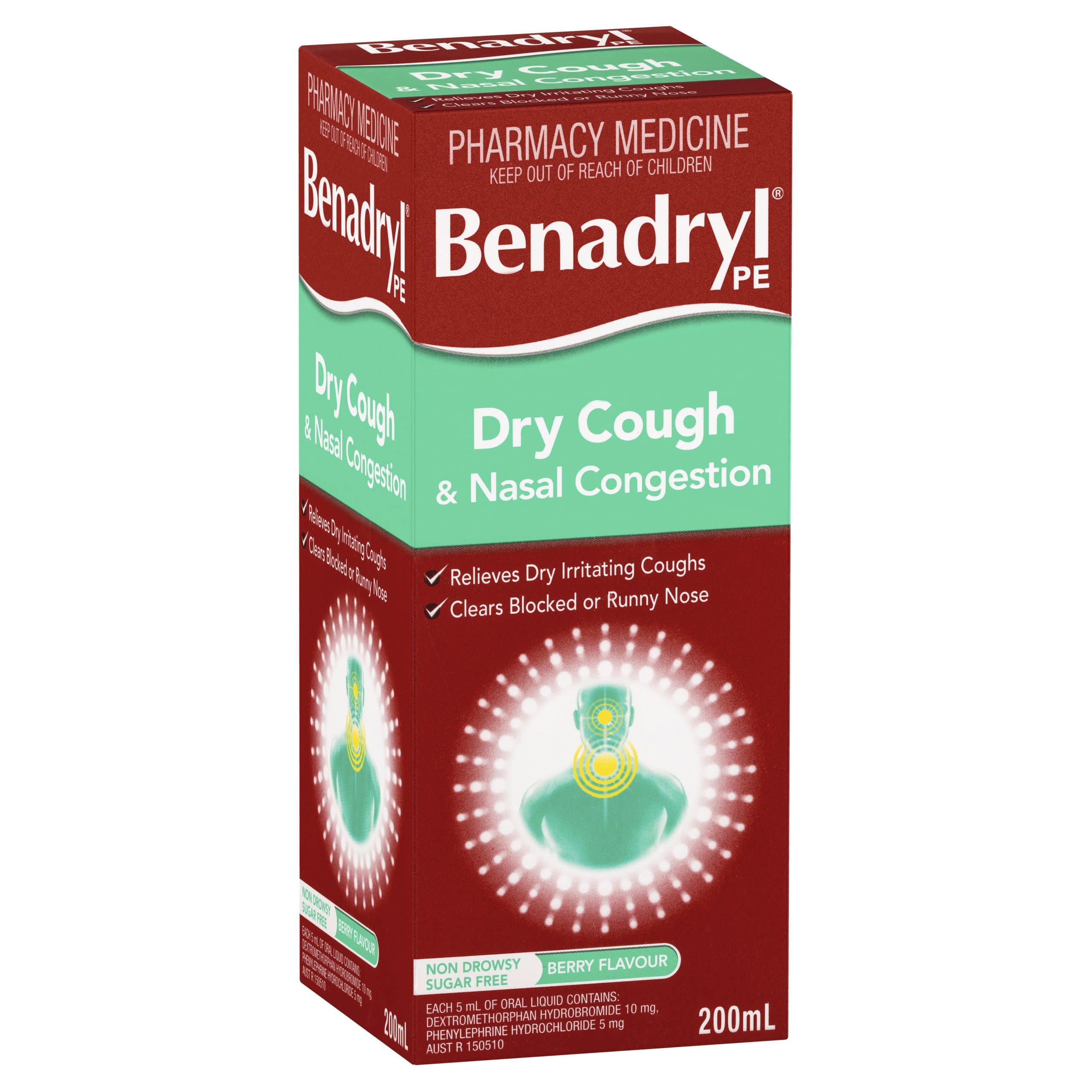 Benadryl PE Dry Cough &  Nasal Decongestant Cough Mixture 200ml