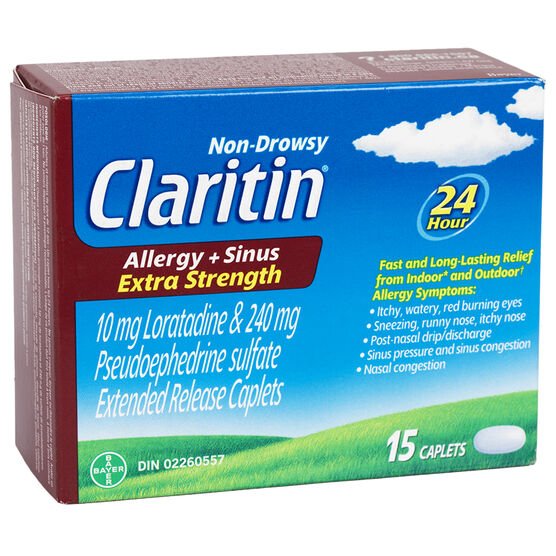 Claritin Allergy & Sinus Extra Strength/Non Drowsy 24 hour ...