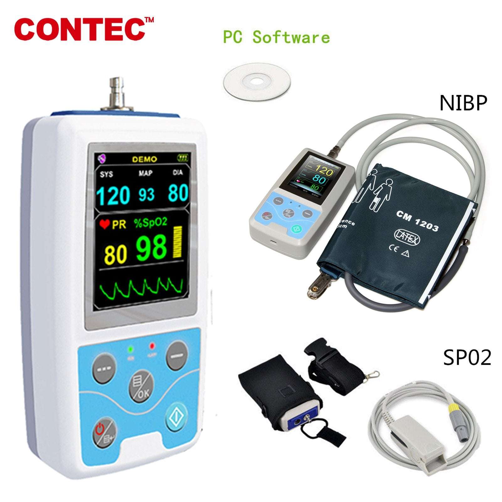 CONTEC PM50 NIBP Patient Monitor BP SPO2 PR dynamic blood ...
