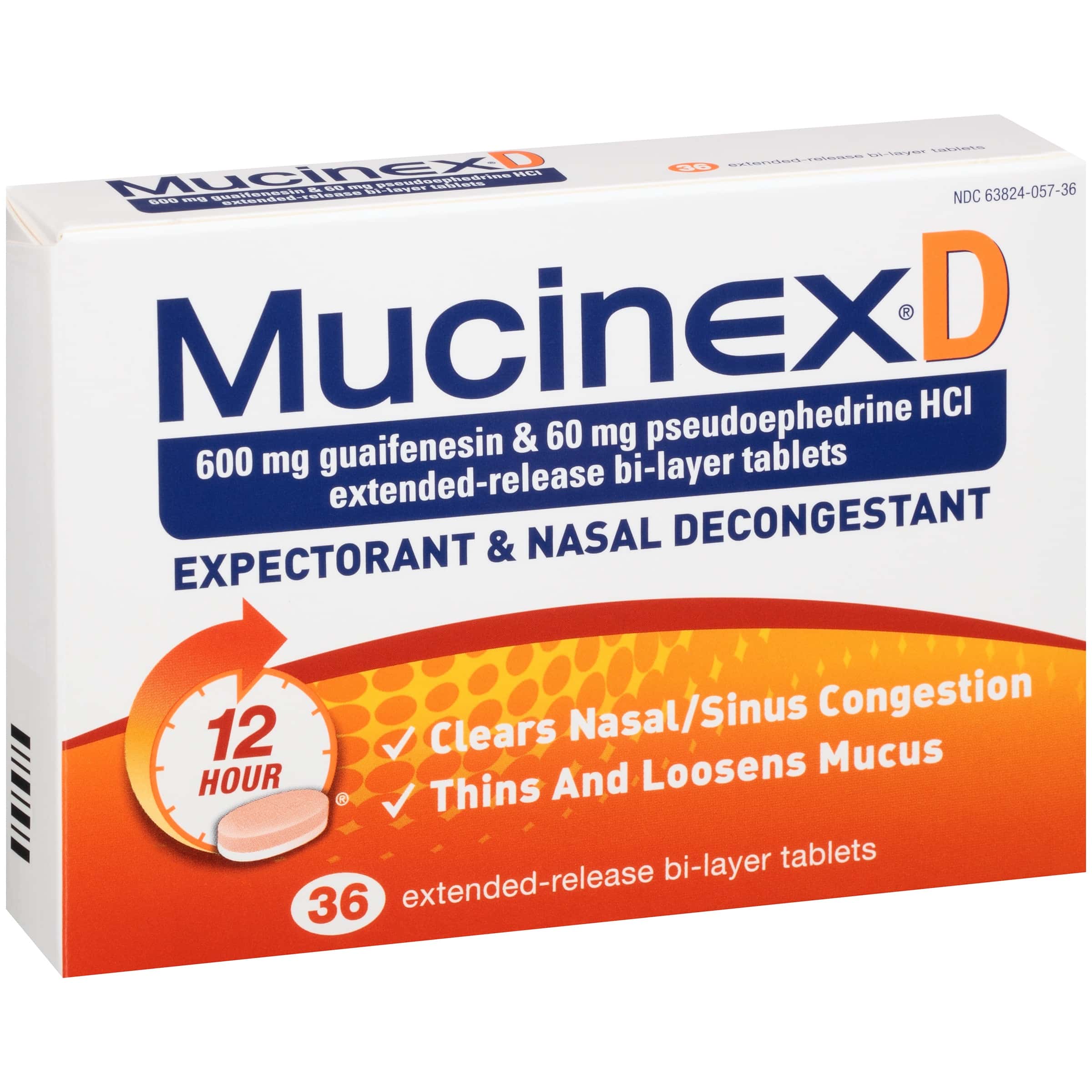 Reckitt Benckiser Mucinex D Expectorant &  Nasal Decongestant, 36 ea ...