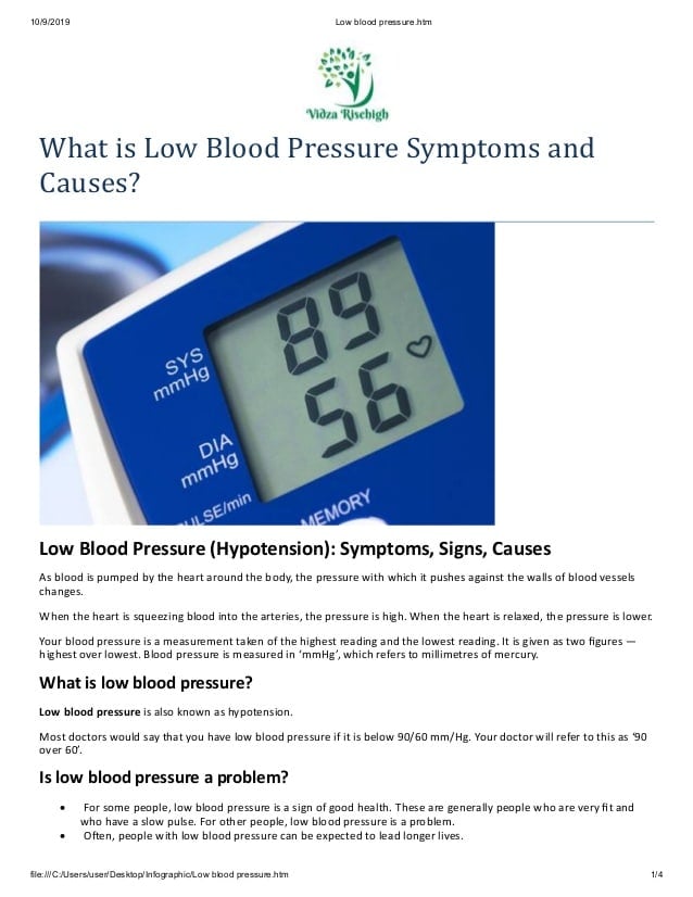 What is Low Blood Pressure Symptoms, Causes, Treatment and ...